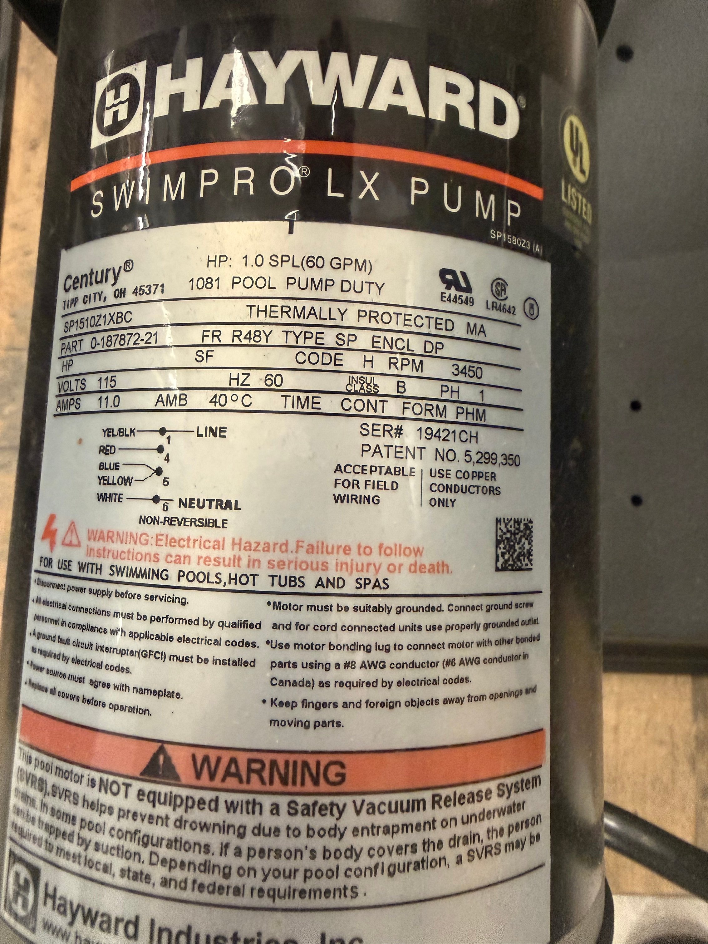 Hayward 1.0 hp pump